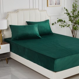 Damier Plush Fitted Sheet 140 x 200 cm Green Dark Green Winter Flannel Fitted Sheet Warm and Fluffy Bed Sheet Suitable for Mattresses up to 30 cm