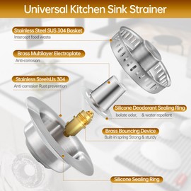 Stainless Steel Kitchen Sink Drain Strainer & Sink Stopper 3 in 1 Drain Plug with Anti-Clog Basket Drain Stopper Combo,Pop Up Sink Stopper for Standard 3-1/2'' Drain Easy to Install（2pcs）