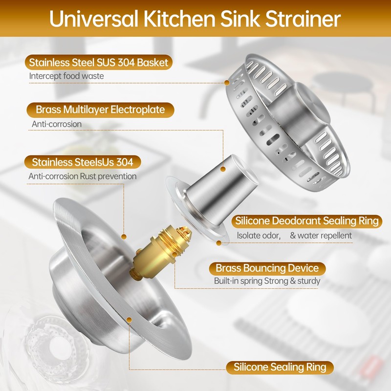 Stainless Steel Kitchen Sink Drain Strainer & Sink Stopper 3