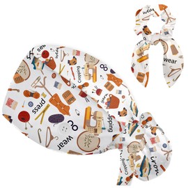 Working Cap Scrub Caps for Women, Nurse Hat Women Ponytail, Scrub Hats with Sweatband Buttons Adjustable Nurse Caps