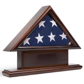 DECOMIL - 3x5 Flag Display Case, Flag Shadow Box (Not for Burial Funeral Flag), Small Flag Display Case ,Solid Wood, Cherry Finish with Name Space
