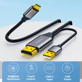 WJESOG HDMI to USB C Adapter Cable 6.6ft 4K@60Hz with USB Power Adapter,HDMI Male to Type C Male Converter Support Touch for New MacBook Pro,Mac Air,Nreal Air VR