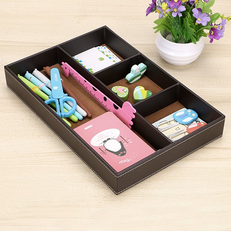 BTSKY 4 slots Desk Drawer Organizer, PU Leather Drawer Storage