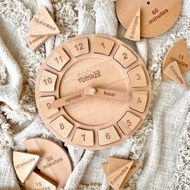 Tomaze Montessori Wooden Toy Clock - Kids' Educational Kit to Teach Time, Fractions, Numbers, & Sorting with Blocks - Early Math Learning - Gift for Age 4+ Boy Girl Preschooler in Classroom Homeschool