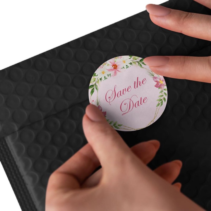 50 Stickers Save the Date Flower Motif Round Diameter 4.5