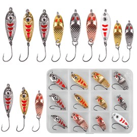 Fishing Lure Kits Spoon Spinners for Trout-12pcs Mini Fishing Spinners Lure Kit with Single Hook Colorful Fishing Jig Spoon Lure for Trout Bass Crappie Char Walleye Perch (12pcs-0.07~0.18oz)