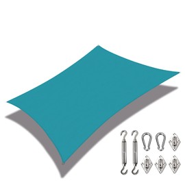 COARBOR 7'x21' Sun Shade Sail Waterproof Canopy with Hardware Kit Rectangle Sunshine Block Polyester for Pergola Carport Awning Patio Yard Deck- Turquoise