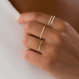 Stackable Gold Rings for Women Dainty Thin 14K Gold Plated Ring Non Tarnish Pearl Cubic Zirconia Simple Thumb Pinky Ring Set Eternity Engagement Rings for Women Jewelry Gifts Size 6-10 (10)