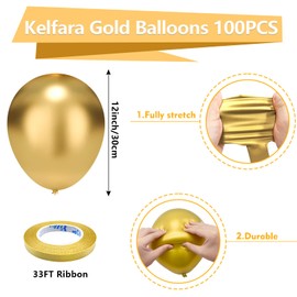 Gold Balloons Kelfara Party Balloons 100Pcs 12 Inch Metallic Chrome Gold Latex Balloons for Birthday Weddings Engagement Anniversary Gold Theme Party Decorations