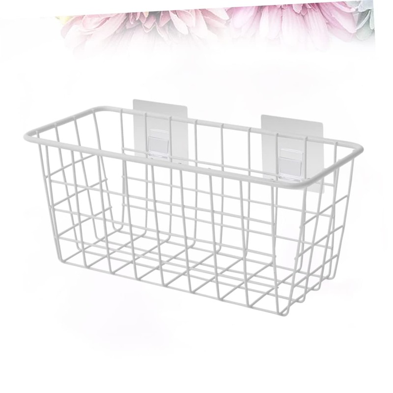 OHPHCALL Creative Wall Mounted Storage Basket White Iron Hanging Organizer