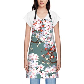 Smooffly Cherry Blossoms Apron Unisex Adjustable Bib Apron, Cooking Kitchen Chef Apron, Women Men Apron for Home Kitchen, Restaurant, Coffee house