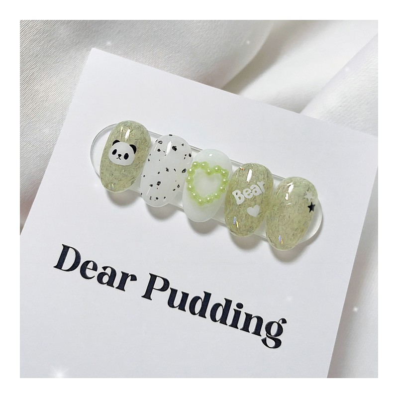 [Handmade Nail Tips] Panda Bear Nail Tips - Short Oval
