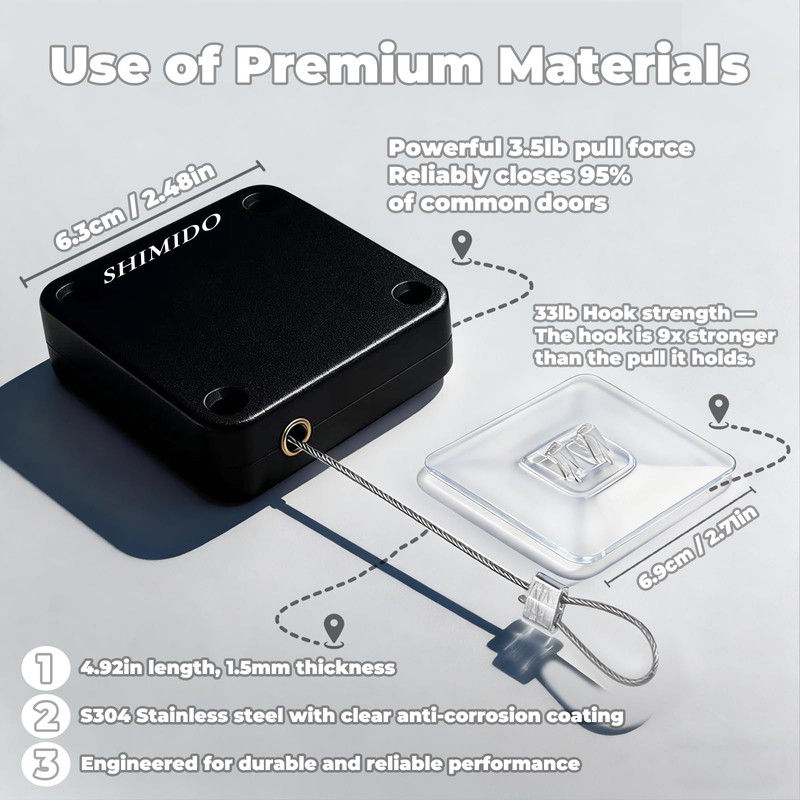 SHIMIDO Upgraded Retractable Automatic Door Closer - Tool-Free Installation, Powerful
