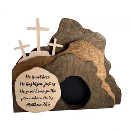 Perfeclan Grave Figurine Easter Scene Wooden Decoration Easter Decoration Cross Decorative Rustic Ornament for Home Desk Style c