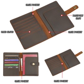 RFID Passport Holder Travel Wallet for Men, Leather Passport Cover Wallet with Card Holders SIM Slots, Zippered Coins Pocket and Cash Slot Slim Compact Travel Wallet