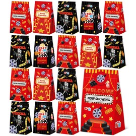 24 Pcs Movie Night Goodie Bags with Stickers,Movie Night Themed Birthday Favor Bags,Now Showing Party Gift Bags for Party Decoration Supplies