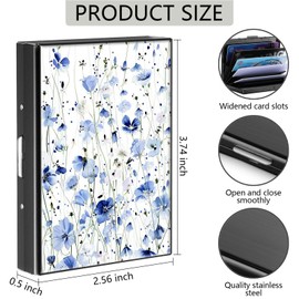 DHYYDSQZ Credit Card Holder, Blue Flowers Design Mini RFID Blocking Aluminum Wallet Slim Metal Hard Case Shell Travel Wallet ID Case Small Credit Cards Case Business Cards for Women Men Girls