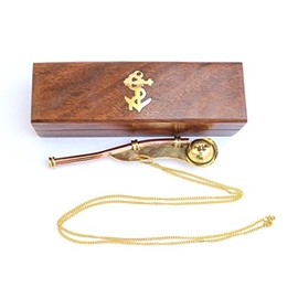 Solid Brass & Copper Boatswain (Bosun) 5" Whistle Chain with Rosewood Box