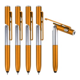 MECCANIXITY 5pcs Multifunction Stylus Pen Capacitive Touch Screen Ballpoint Pens with LED Light, Foldable Phone Holder Stand for Writing in the Dark, Orange