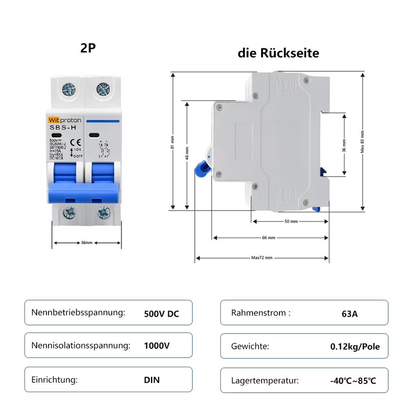 25A DC 2-Pole Circuit Breaker 500 V - Thermal Magnetic
