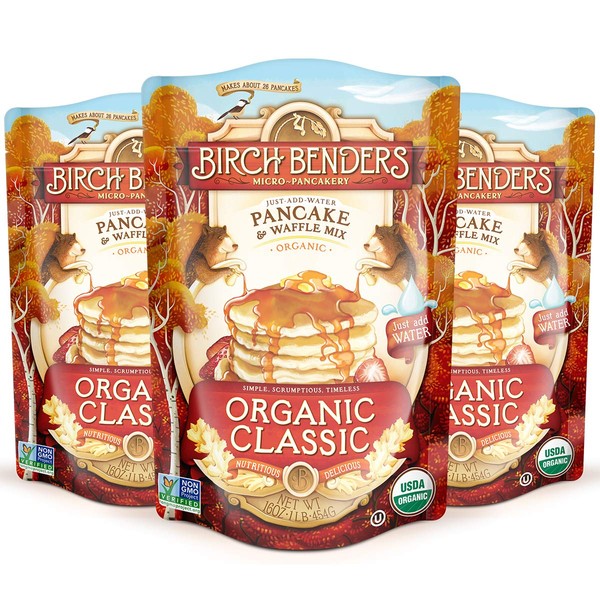 Birch Benders Organic Pancake and Waffle Mix, Whole Grain, 16 x Pack of 3 Classic