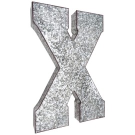 SciencePurchase 20" Metal Letter X Wall Decor, Silver with Rusted Edges, Galvanized Wall Mountable Decoration for Country, Mid-Century, or Farmhouse Themed Room or Event