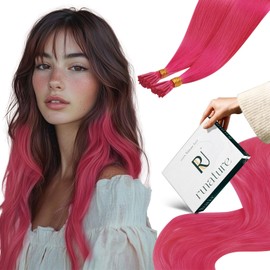 RUNATURE I Tip Hair Extensions Human Hair Pink Itip Hair Extensions Real Human Hair Hot Pink I Tips Human Hair Extensions Pink for Wedding 16 Inch 20g 25 Strands