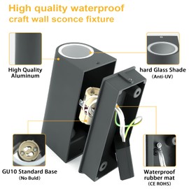 Kerry Outside Wall Lights, Outdoor Lights Main Powered, Up and Down Grey Anthracite Modern Lamp, Gu10 External Wall Sconce IP44 Garden Lighting, Wall Mounted Fixtures for Front Door, Porch, Patio