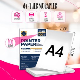 Papp'n'Roll Thermal Printer Paper Rolls, A4, 100 Sheets, BPA-Free, Compatible with Most A4 Printers