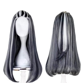 ZNTU Monster Frankie Stein Wig High School Frankie Stein Cosplay Black And White Wig with Ponytail Long Straight Heat Resistant Costume Wig