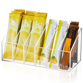 Chunful Acrylic Drink Packet Organizer, Water Drink Holder Storage with Removable Dividers, 6 Compartment Clear Sugar Packet Holder Container, Storage Bins for Table Refrigerator Cabinets Pantry