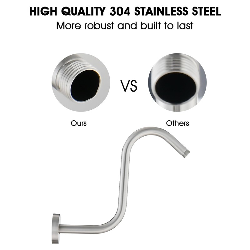 Shower Head Arm 10 Inch Brushed Nickel, RAINREVIVE S Shaped