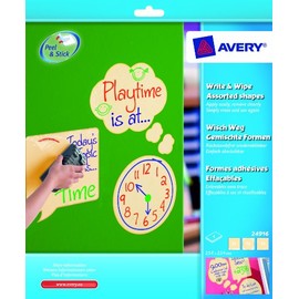 Avery Write & Wipe Erasable, Repositional, Reusable Sheets - Mixed Shape Pack - Quotes, Circles and Clouds (Yellow) 24916