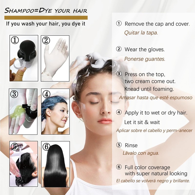 Light Brown Hair Dye Shampoo, 3-in-1 Hair Color Shampoo for
