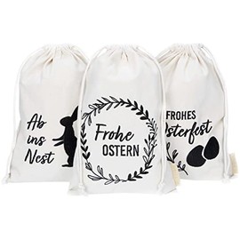 Papierdrachen 3 Linen Bags with Print - Easter Packaging Gift Wrapping Table Decoration - Fabric Bags for Easter - Rabbits - 20 x 30 cm - Set 6