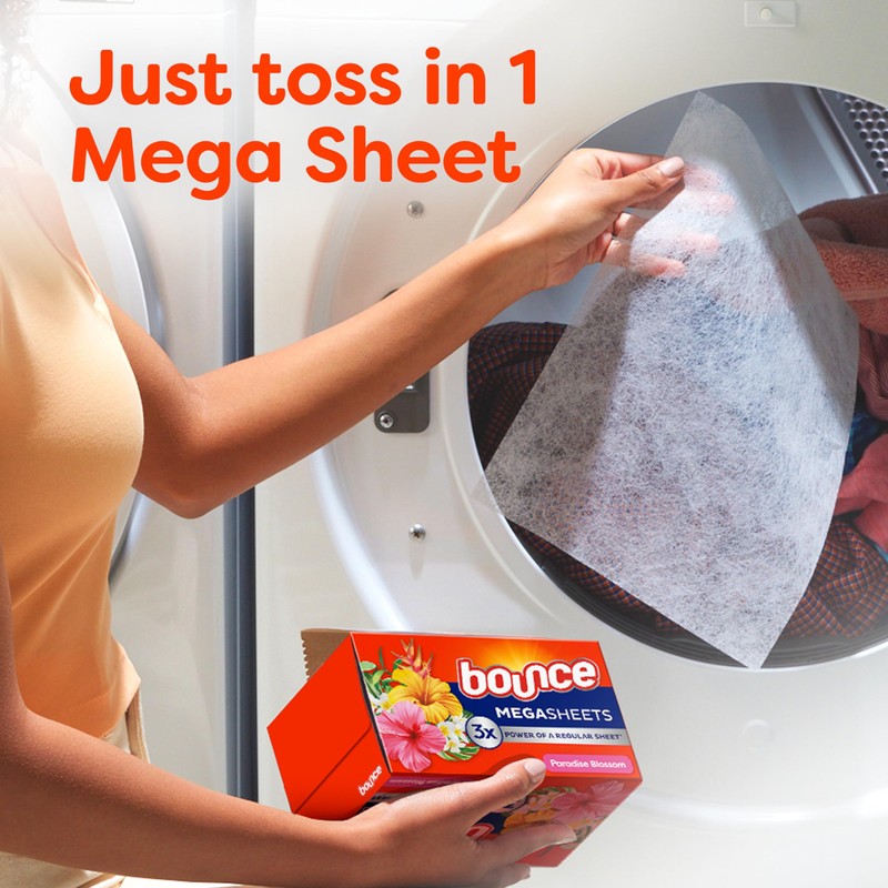 Bounce Mega Dryer Sheets, Paradise Blossom, 180 Count, Mega Fabric