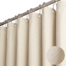 BTTN Shower Curtain Fabric Beige 180 x 200 cm, Linen Texture Anti-Mould Washable Textile Shower Curtain with 12 Hooks, Modern Waterproof Weighted Decorative Ployester Shower Curtains for Bathtub,