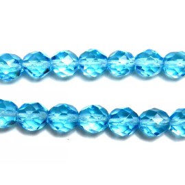 Czech 25 Pcs ~ AQUA BLUE ~ 8mm ROUND FACETED ~ FIRE POLISH GLASS BEADS