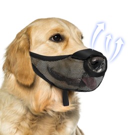 Dog Muzzle, Soft Air Mesh Muzzle for Small Medium Large Dogs Anti Biting Barking Chewing Scavenging, Breathable Adjustable Loop Pets Muzzle with Front Opening Design Allows Panting Drinking (Black,S)