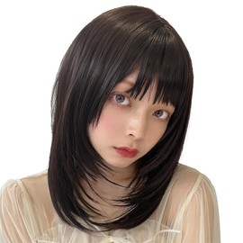 AQUADOLL wg352MBK Medium Semi-Long Layered Inner Mesh Full Wig, One Size Fits Most, Matte Black