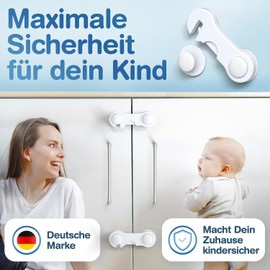 MUTKIND® Kindersicherung Schrank (12 STK - Kleber von TESA) - Extra Starker Halt - Schranksicherung Baby - Schubladensicherung Baby für Schränke, Kühlschrank, Türen - Kindersicherung Schubladen Weiß