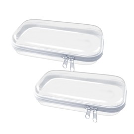 VISTTUSWILL Clear Hard Plastic Zipper Case,Transparent Double Zippers Hard Pouch for Samll Stuff,Portable Travel Organizer Bin for Makeup Storage(Small,White)