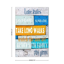 Wood Plaque Funny Words Lake Rules Lettering Custom Quote go Fishing Wood Sign Lake Theme Decor 8X12 Inch