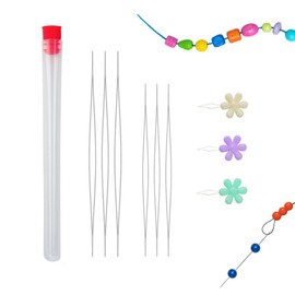 TRKETK 6 Pcs Beading Needles Set with Needle Bottle 3 Pcs Needle Threaders 2 Sizes Stainless Steel Beading Needles Long Straight Needles Big Eye Beading Needles for Craft and Jewellery Making