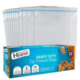 Bluesky Heavy Duty Plastic Zip Freezer Bags Quart-(Pack of 10) -Perfect for Food Storage, 1 Gallon, Clear