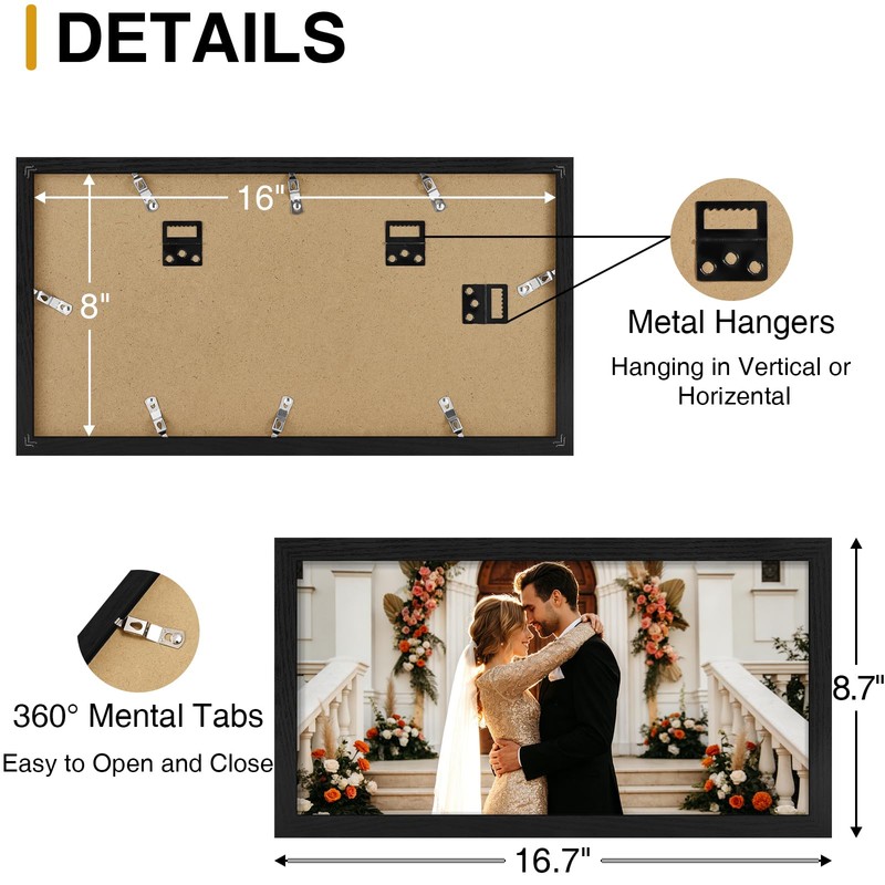 decorUhome 8x16 Picture Frames Collage Wall Decor, Display 3Pcs 5x7