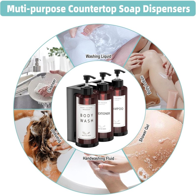 NICEME 1 x 300ml Plastic Soap Dispenser, Plastic Shampoo Dispenser