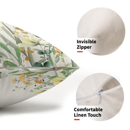 Spring Summer Lumbar Pillow Covers 12X20 Inch Set of 2 Yellow Flowers Leaves Butterfly Decorative Pillow Cases Green Leaf Floral Cotton Linen Cushion Case Farmhouse Home Decor for Sofa Couch Outdoor