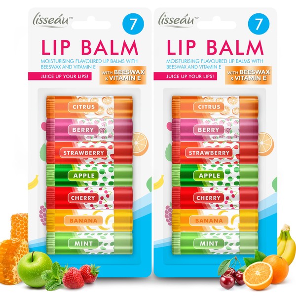14pk Lip Balm Set | Flavoured Lip Balms with Beeswax and Vitamin E | Moisturising Lip Balm Multipack | Protect & Hydrate Beeswax Lip Balm Stick | Lip Balms | Lipbalm | Lip Moisturiser | Girls Lip Balm