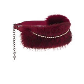 Wriidy Fur Leather Belt Red Women Punk Belt Wide Bead Chain Belts for Dresses and Pants